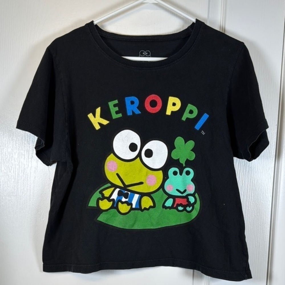 Keroppi Sanrio Black Crop Top Size Large GUC #2965